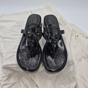 Tory Burch Miller Patent Leather Wedge Sandals slip-on slide black Women size 10